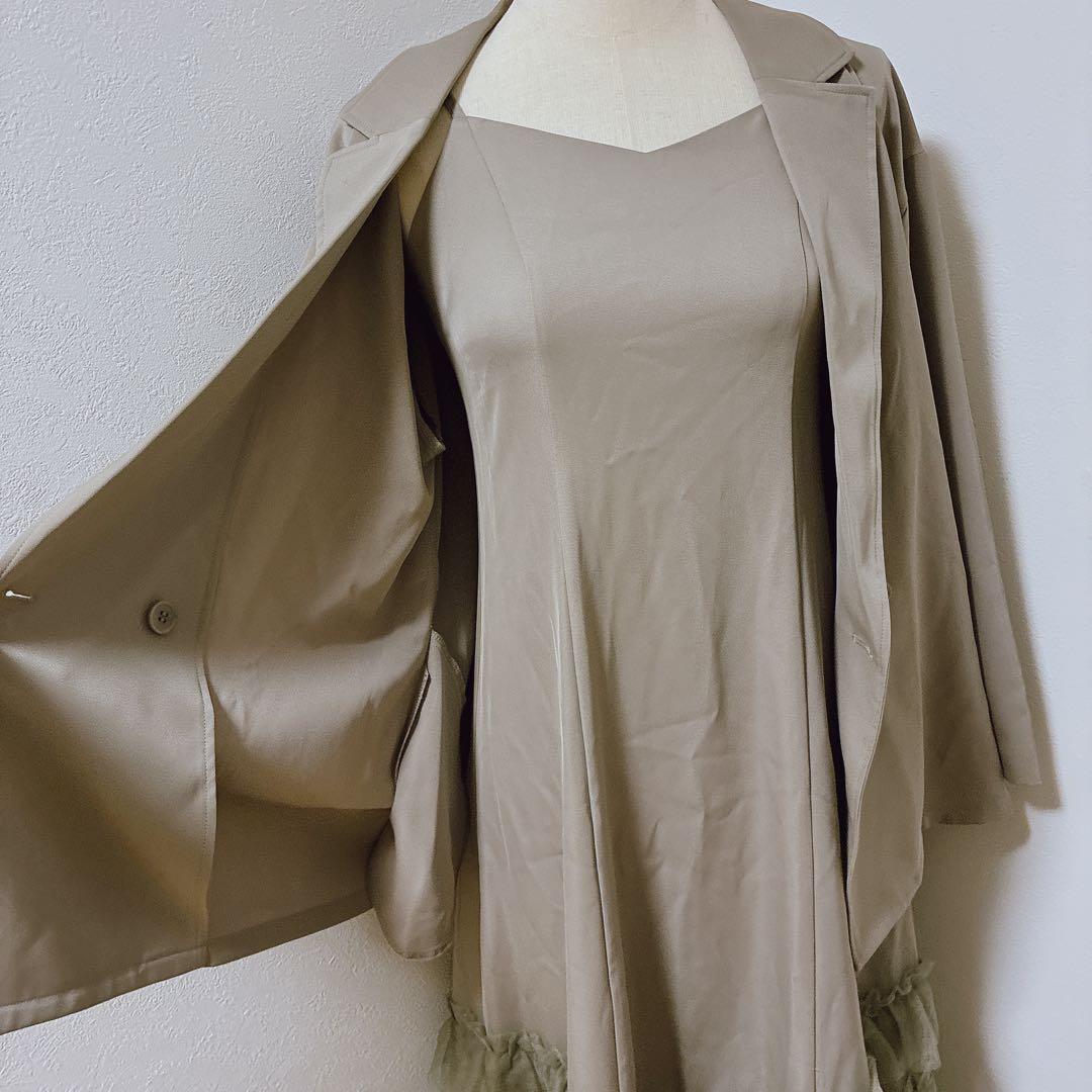 ニアナ　グレージュ　トランスペアレントヘムセットアップドレス ジャケットワンピ