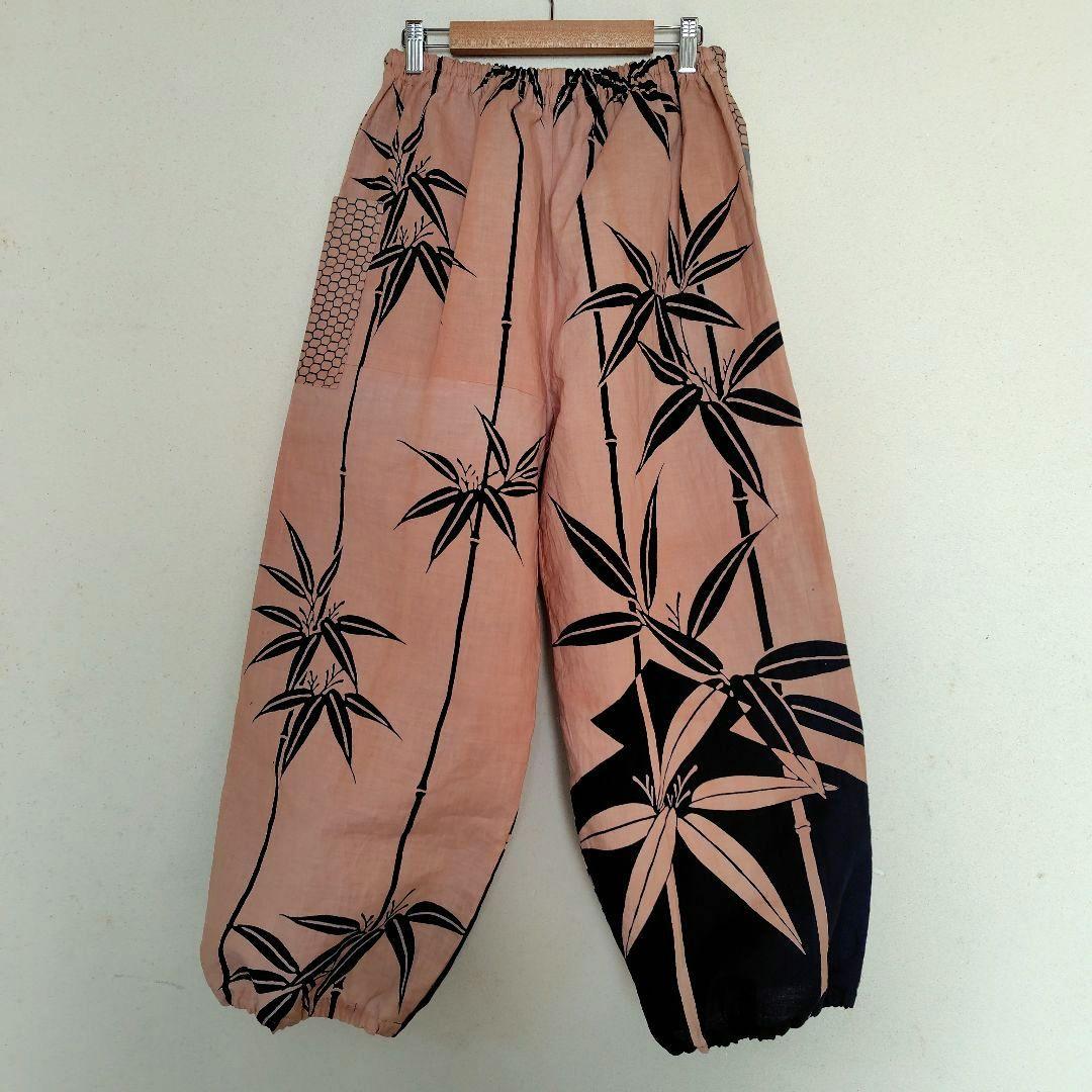 柿渋染めもんぺ【鯉空】ハンドメイド ワイドパンツ 季節手拭い 鯉のぼり 節句