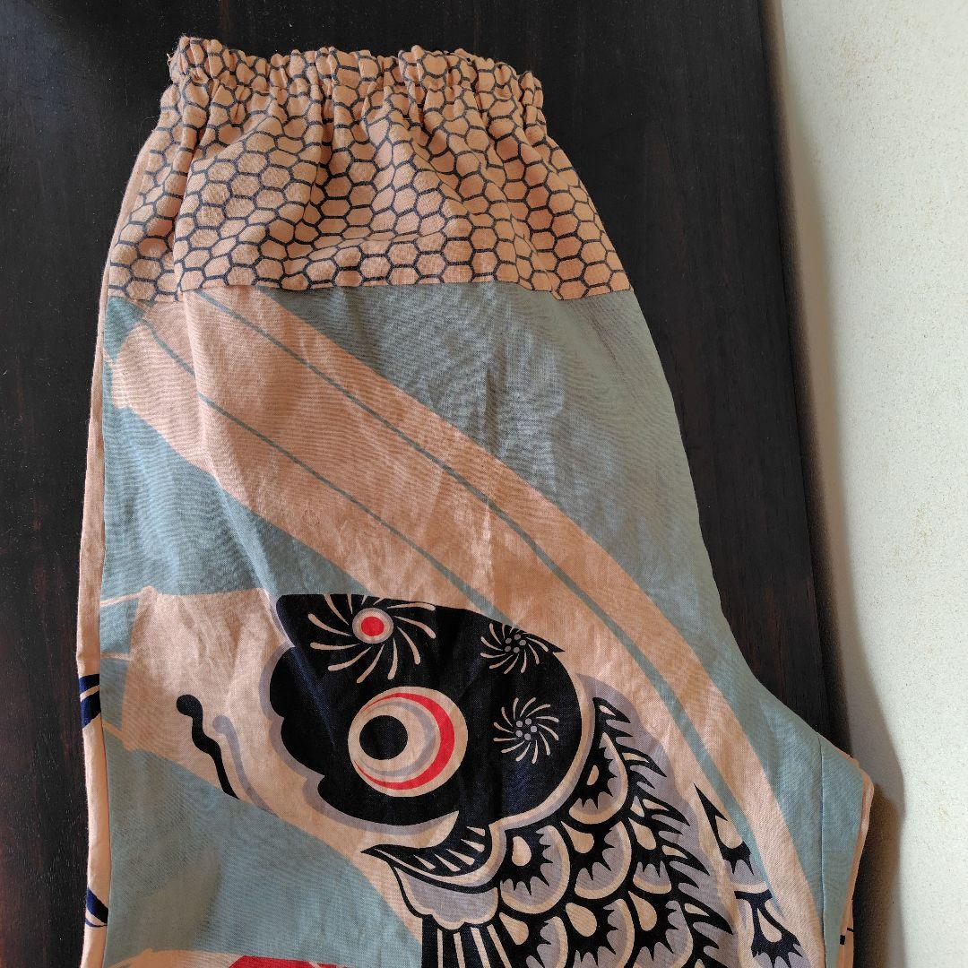 柿渋染めもんぺ【鯉空】ハンドメイド ワイドパンツ 季節手拭い 鯉のぼり 節句