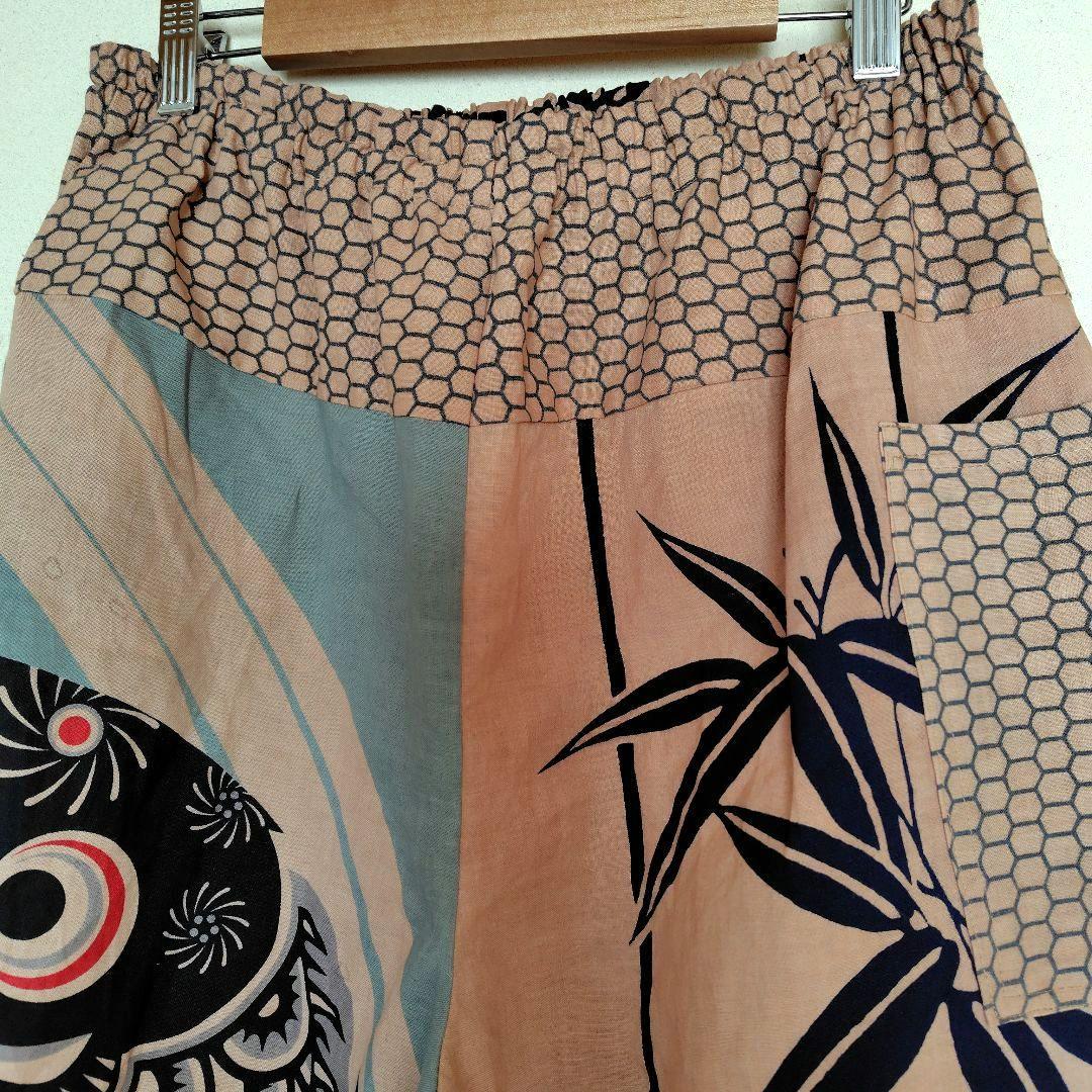 柿渋染めもんぺ【鯉空】ハンドメイド ワイドパンツ 季節手拭い 鯉のぼり 節句