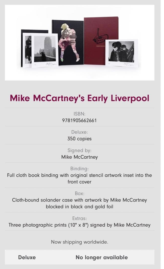 【送料込】マイクマッカートニー直筆サイン入り豪華写真集『アーリー・リヴァプール』