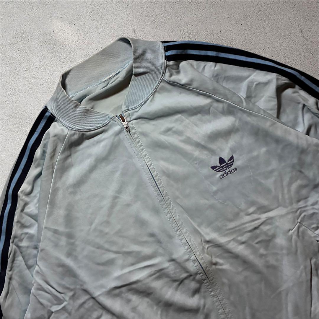 70s adidasATPトラックジャケット刺繍ロゴトレフォイルライトブルー