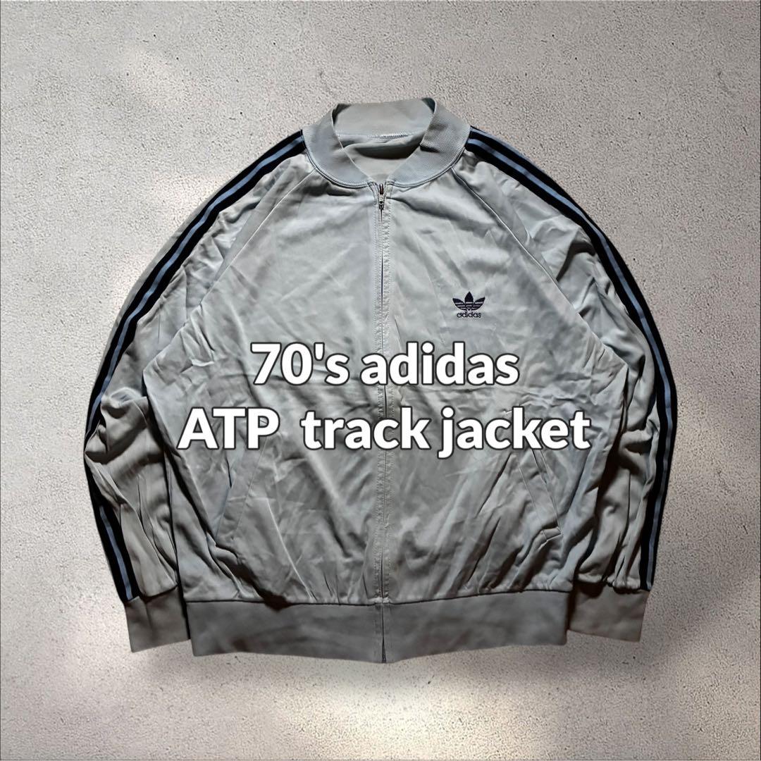 70s adidasATPトラックジャケット刺繍ロゴトレフォイルライトブルー