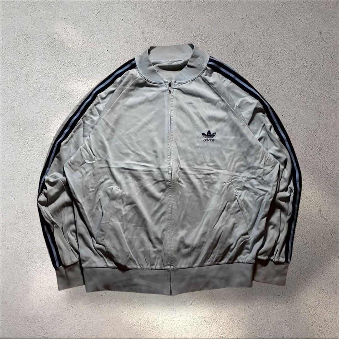 70s adidasATPトラックジャケット刺繍ロゴトレフォイルライトブルー