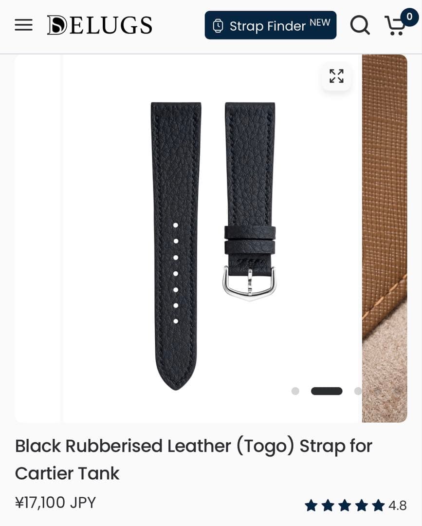 Delugs Cartier Tank Must Large用19mm黒革ベルト