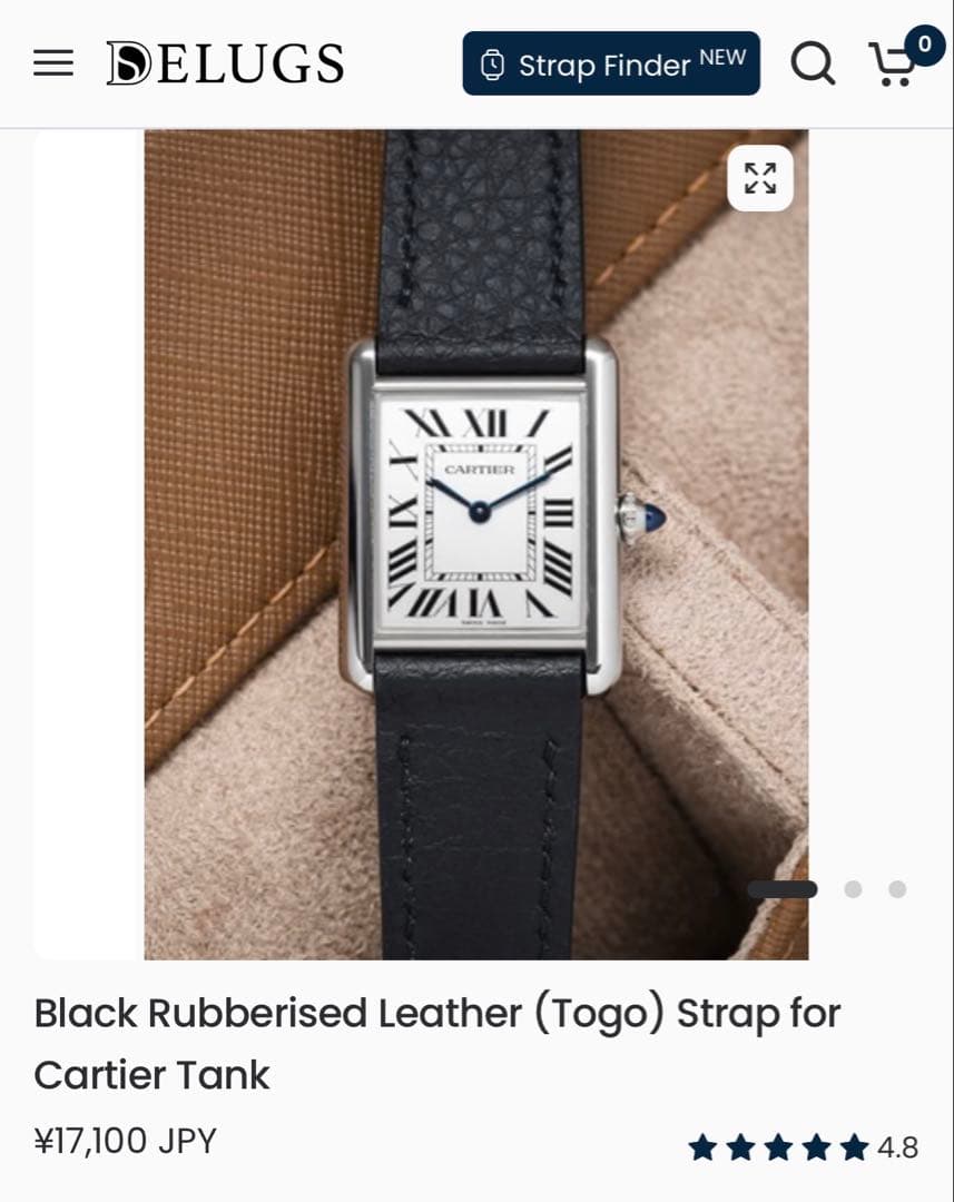 Delugs Cartier Tank Must Large用19mm黒革ベルト