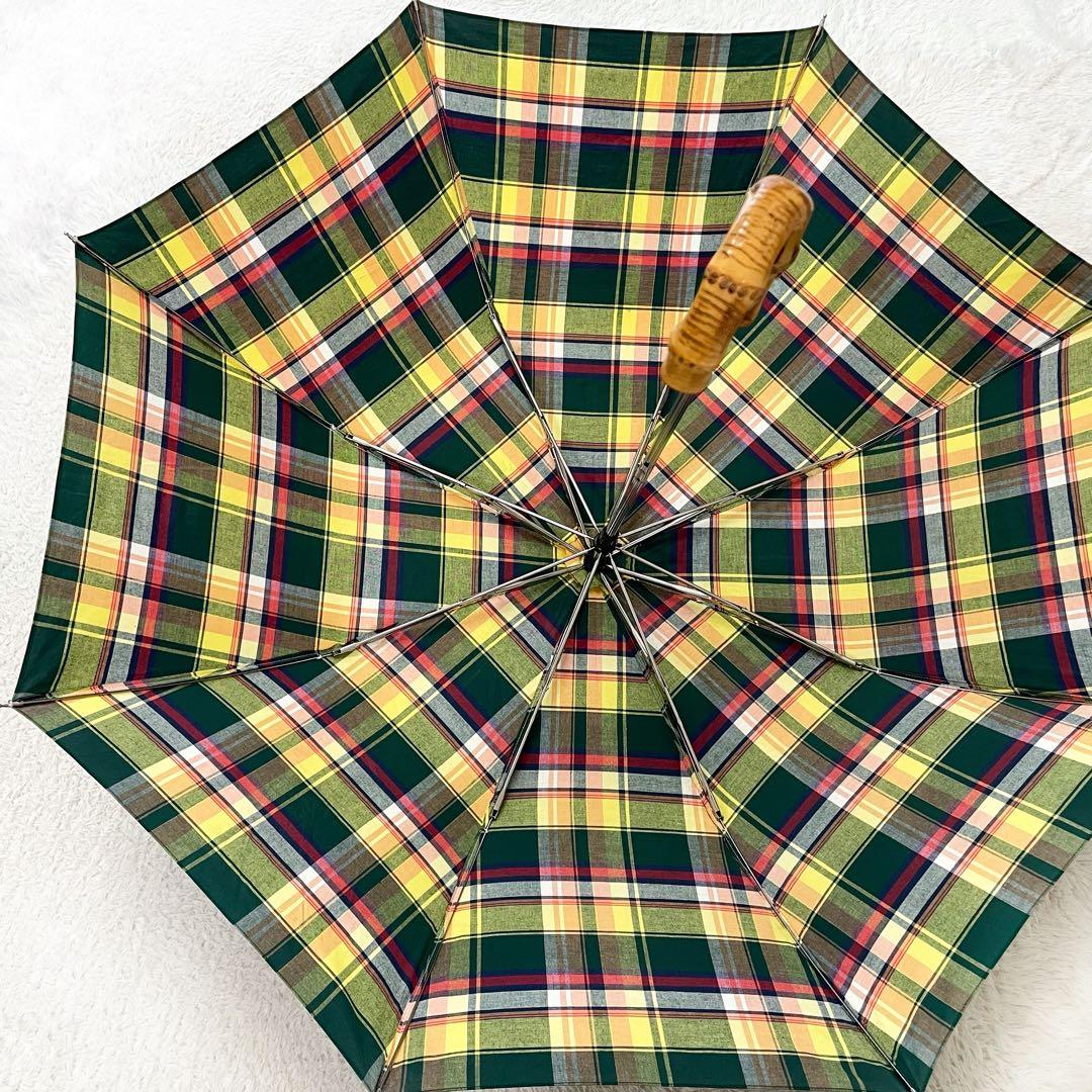 人気　トラディショナルウェザーウェア　マドラスチェック　折り畳み傘　バンブー