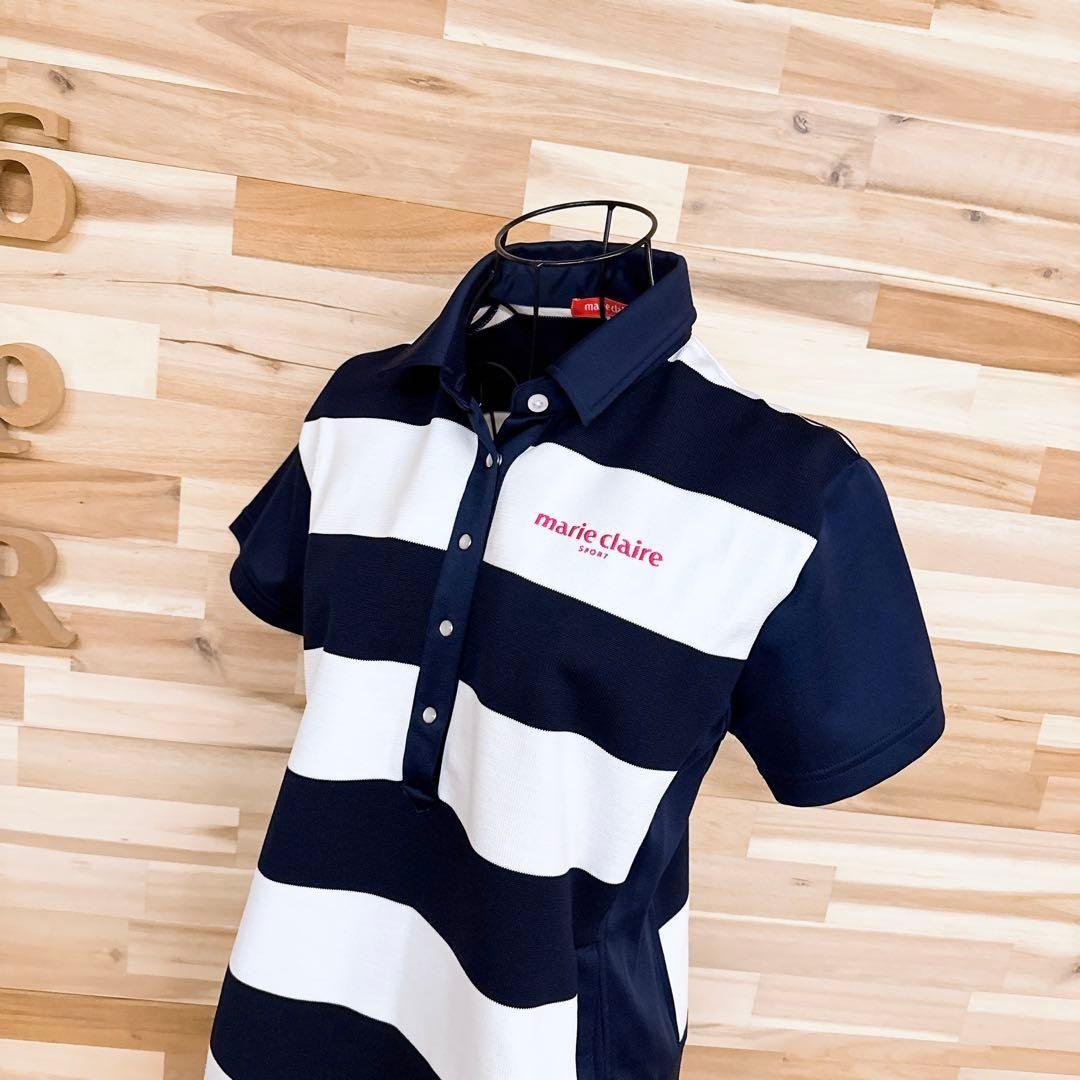 【マリクレール】マリン ボーダー ゴルフ ワンピース ストレッチ L 紺×白