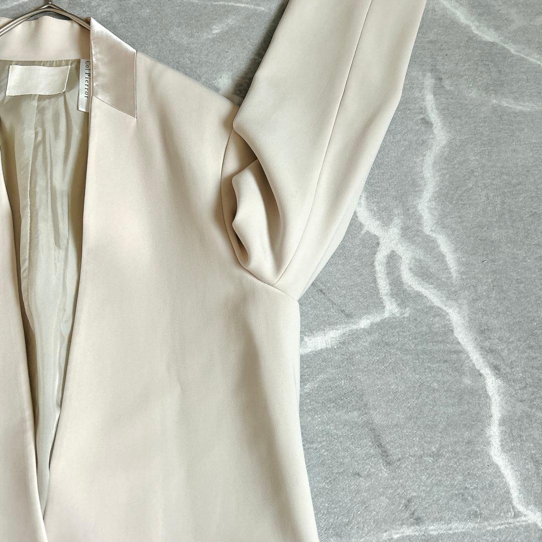 美品⁂コルピエロ⁂ノーカラージャケット　サテン切り替　1B アイボリー　S〜M