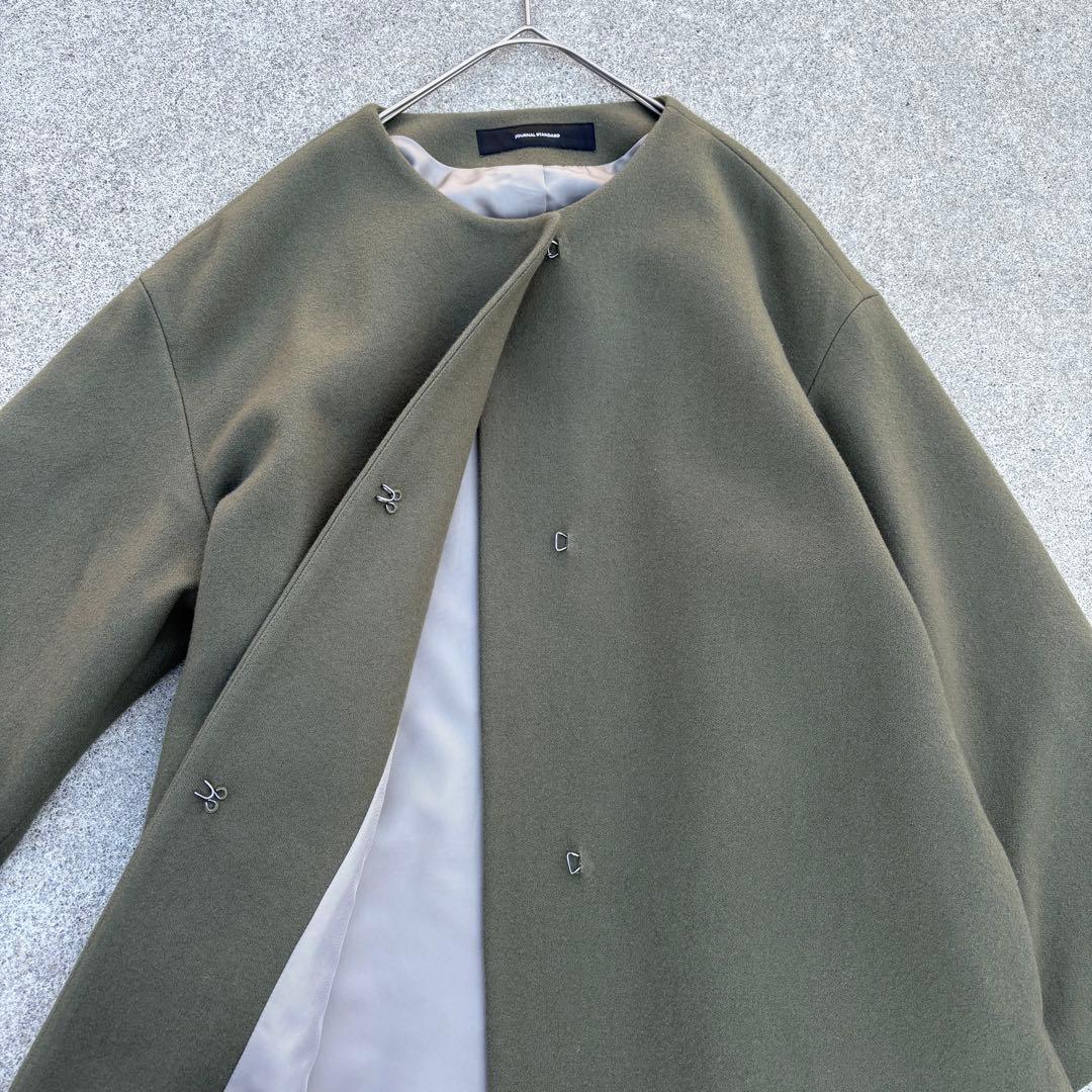 ジャーナルスタンダード［F］極美品◎ウール100%◎ノーカラーロングウールコート