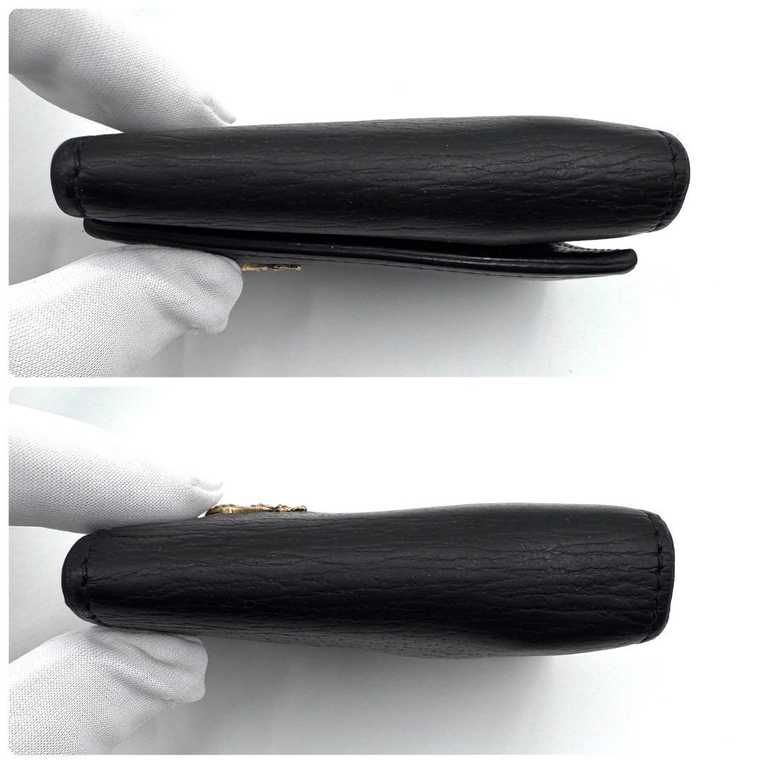 良品✨グッチ　キーケース　6連　アニマリエ　ビー　キーリング　金ロゴ　レザー　黒