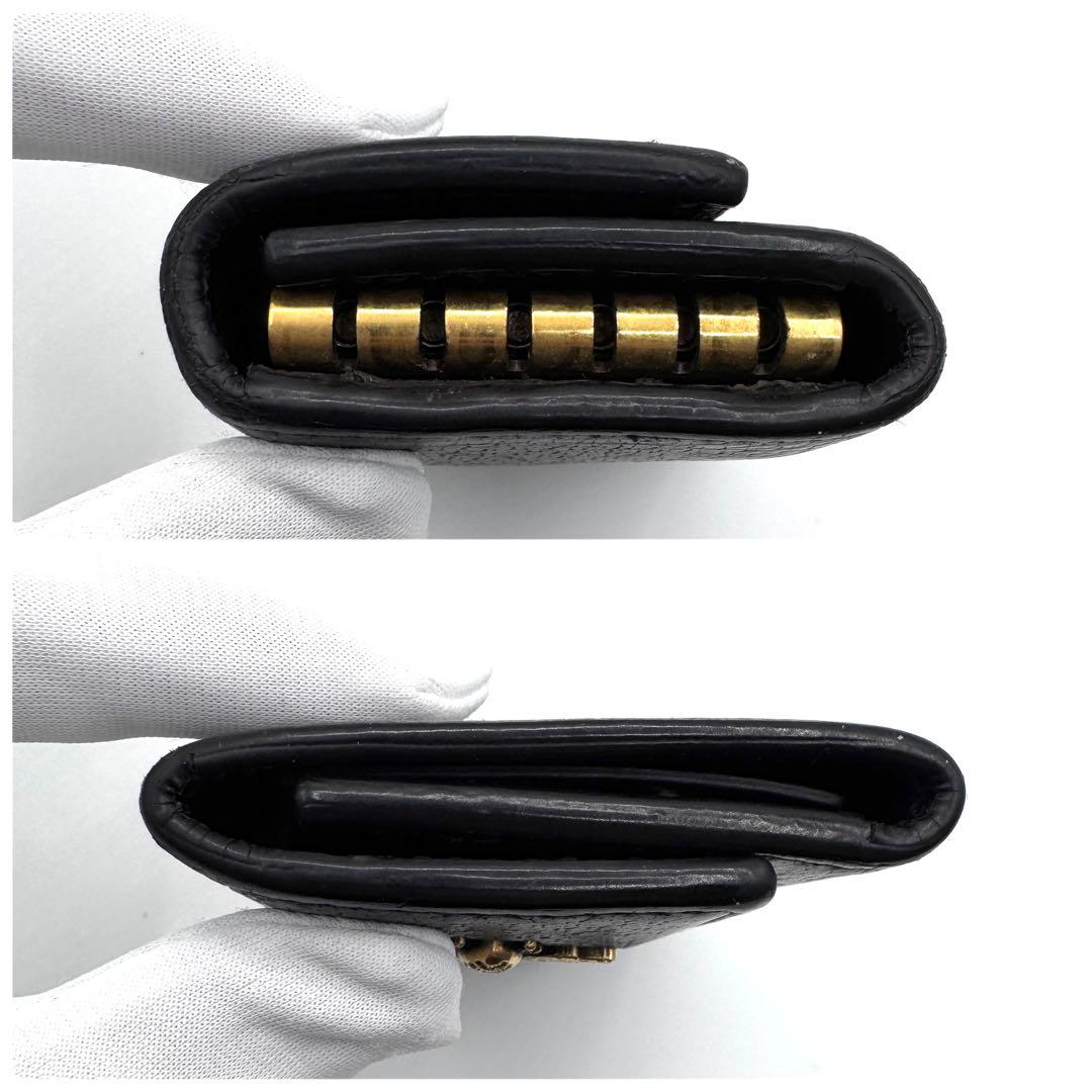 良品✨グッチ　キーケース　6連　アニマリエ　ビー　キーリング　金ロゴ　レザー　黒