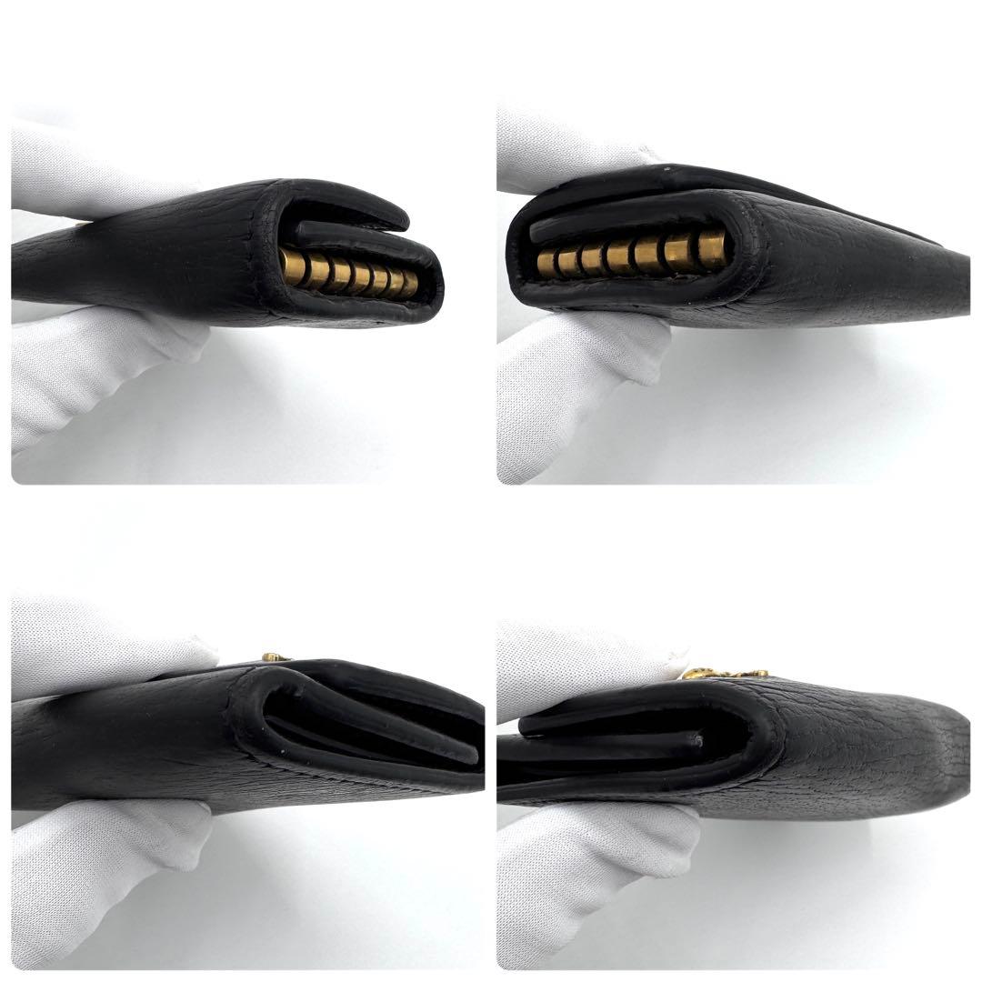 良品✨グッチ　キーケース　6連　アニマリエ　ビー　キーリング　金ロゴ　レザー　黒