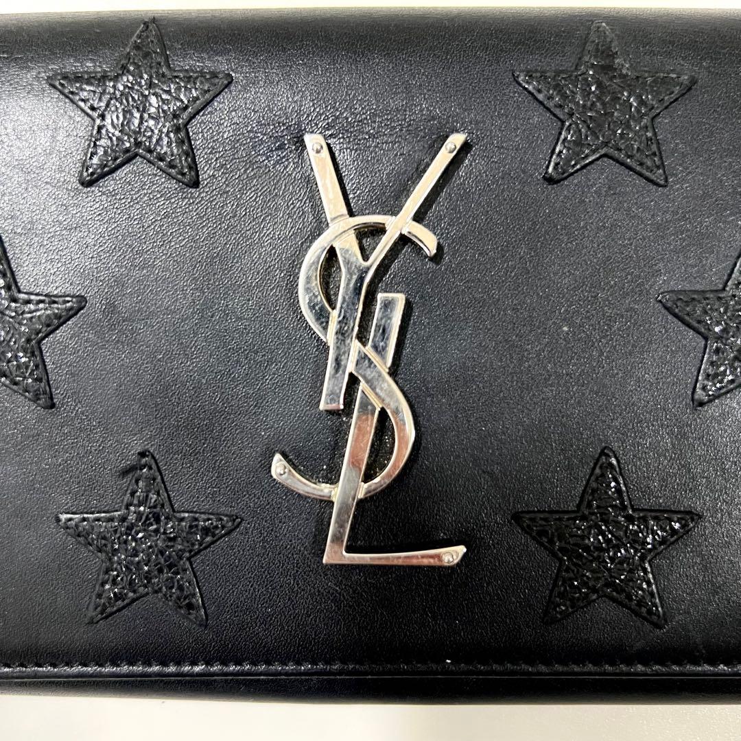 美品 Saint Laurent サンローラン 長財布 レザー 星 ロゴ金具 黒