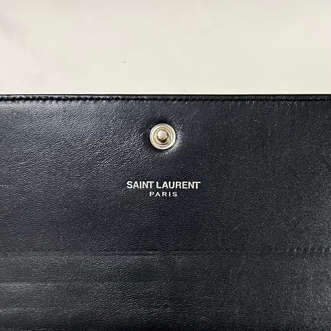 美品 Saint Laurent サンローラン 長財布 レザー 星 ロゴ金具 黒
