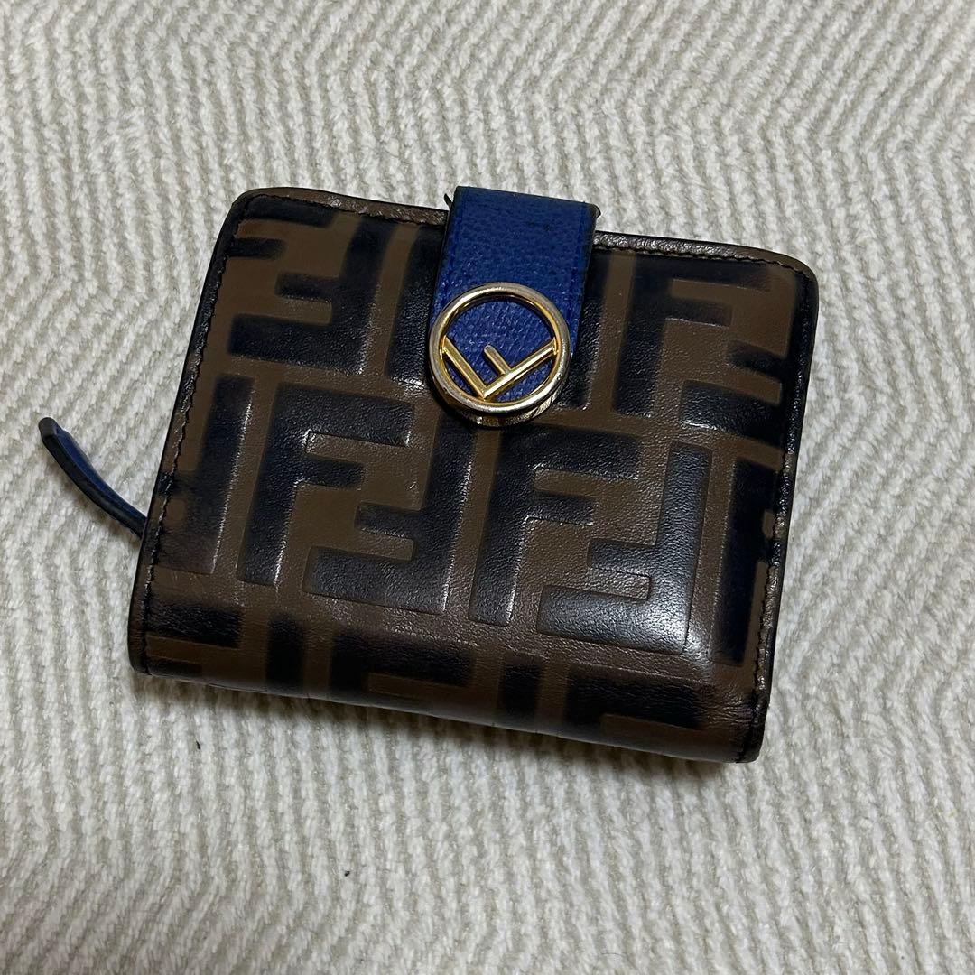 ス*ミ様 FENDI 二つ折り財布 FFロゴ ブラウン/ブルー 箱付き