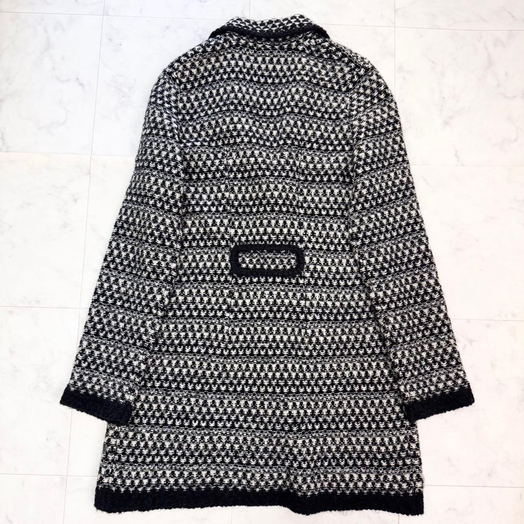 極美品　マックス&コー　ロングコート　ニットコート　総柄　黒　白　Lサイズ