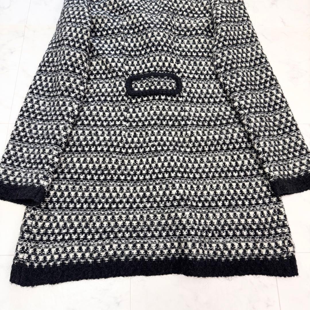 極美品　マックス&コー　ロングコート　ニットコート　総柄　黒　白　Lサイズ