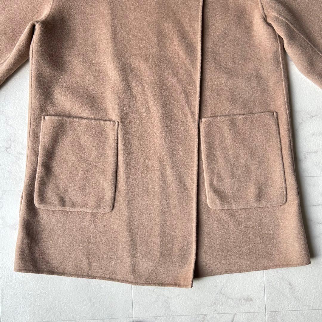 スピックアンドスパン ウールノーカラーミドル丈コート リバーコート キャメル M