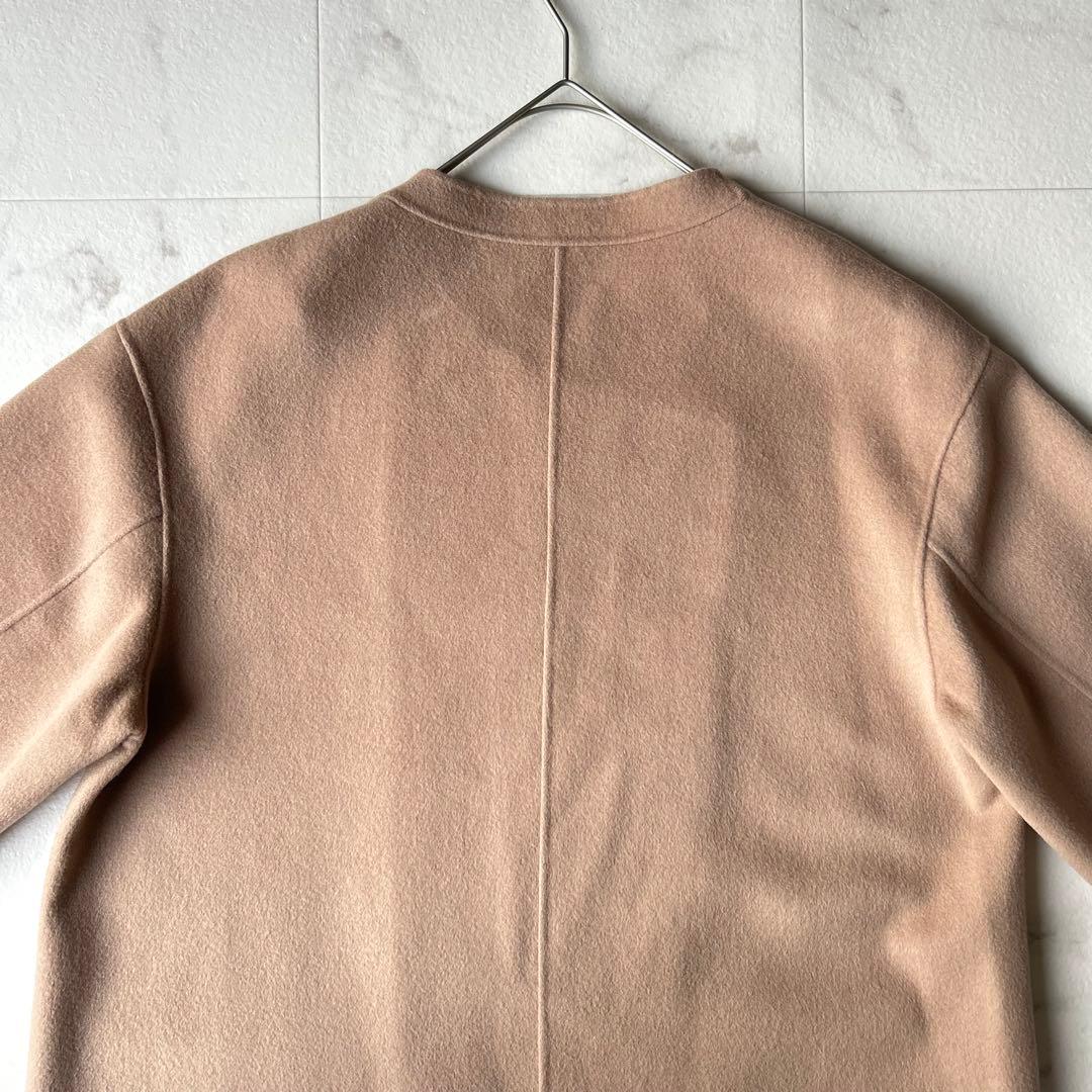 スピックアンドスパン ウールノーカラーミドル丈コート リバーコート キャメル M