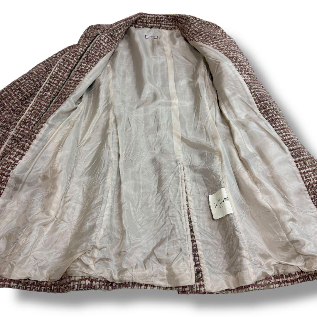 美品 マックスマーラ 1814 アルパカ モヘア ツイード　ロングコート ピンク