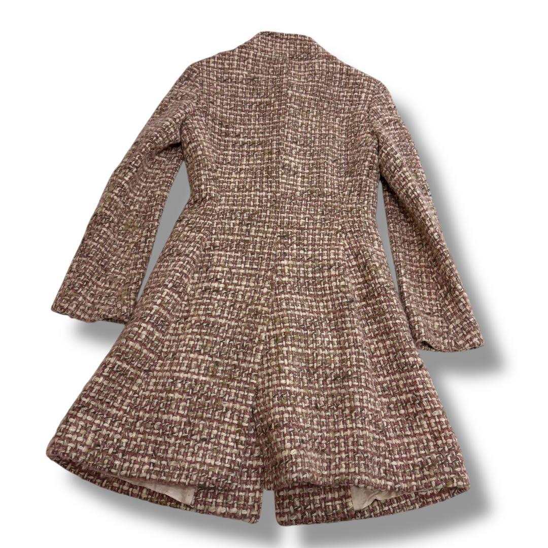 美品 マックスマーラ 1814 アルパカ モヘア ツイード　ロングコート ピンク