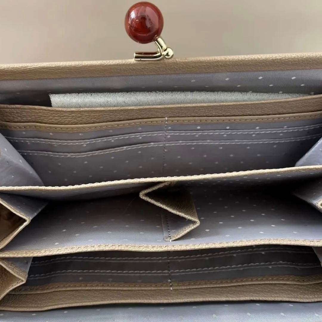 美品　perche　ペルケ水玉柄がま口　長財布　　ベージュ