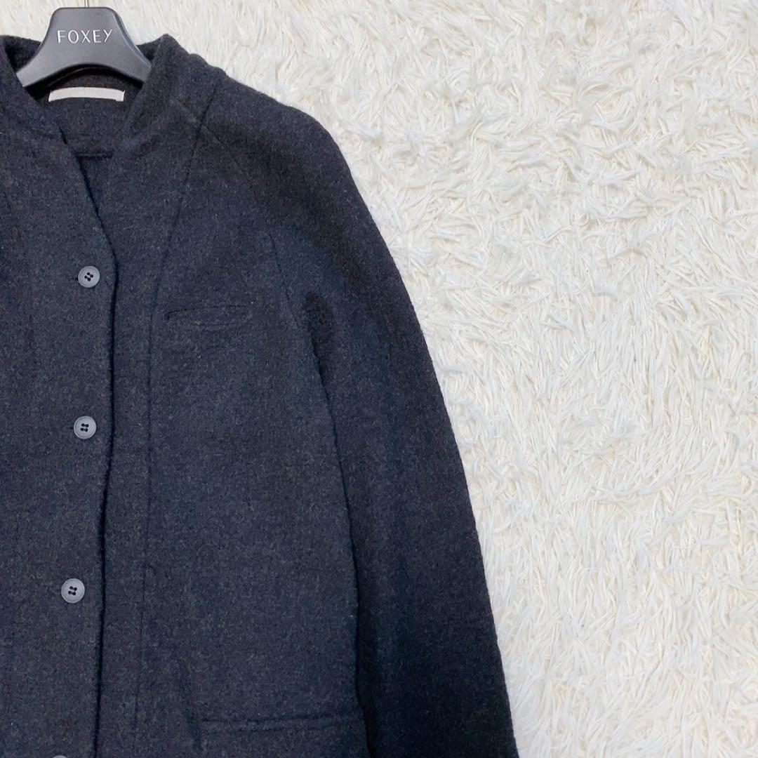 【美品】エヴァムエヴァ プレスウールコート ロング ノーカラー 定番 人気