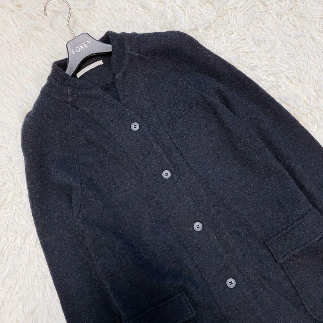 【美品】エヴァムエヴァ プレスウールコート ロング ノーカラー 定番 人気