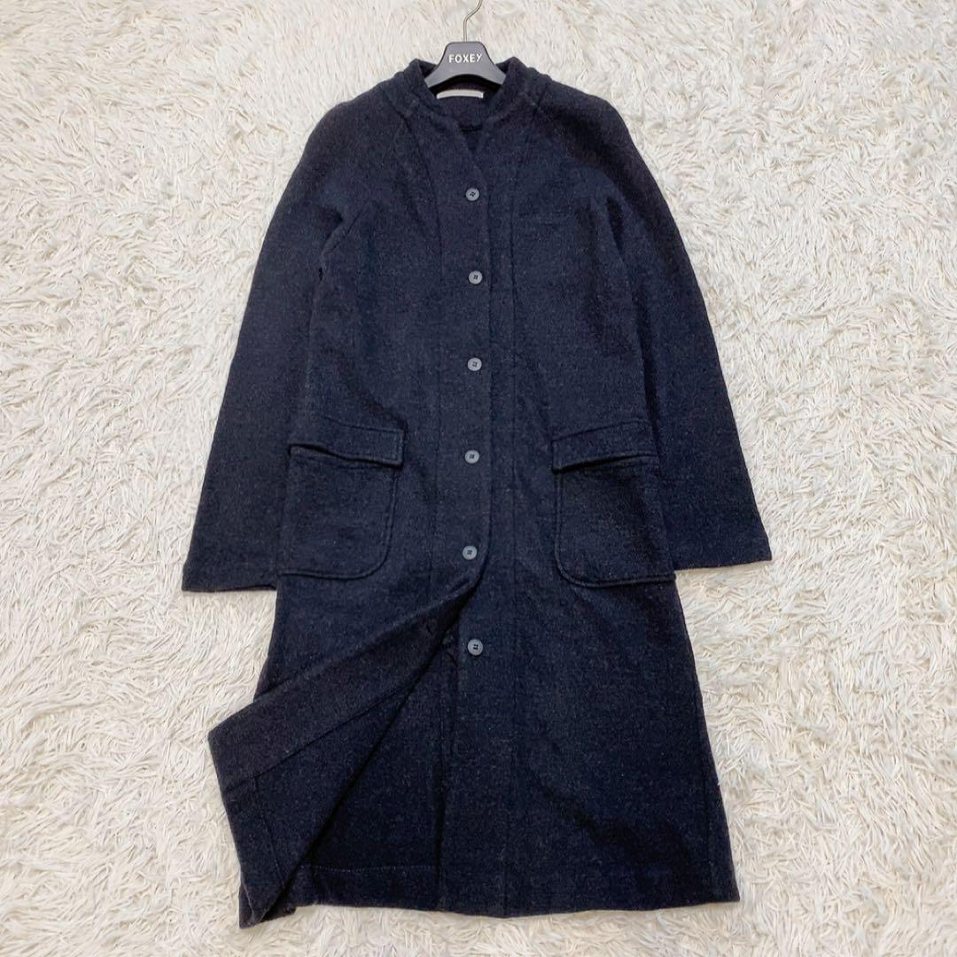 【美品】エヴァムエヴァ プレスウールコート ロング ノーカラー 定番 人気