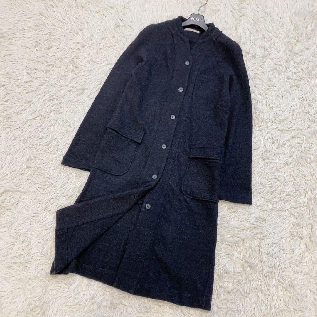 【美品】エヴァムエヴァ プレスウールコート ロング ノーカラー 定番 人気