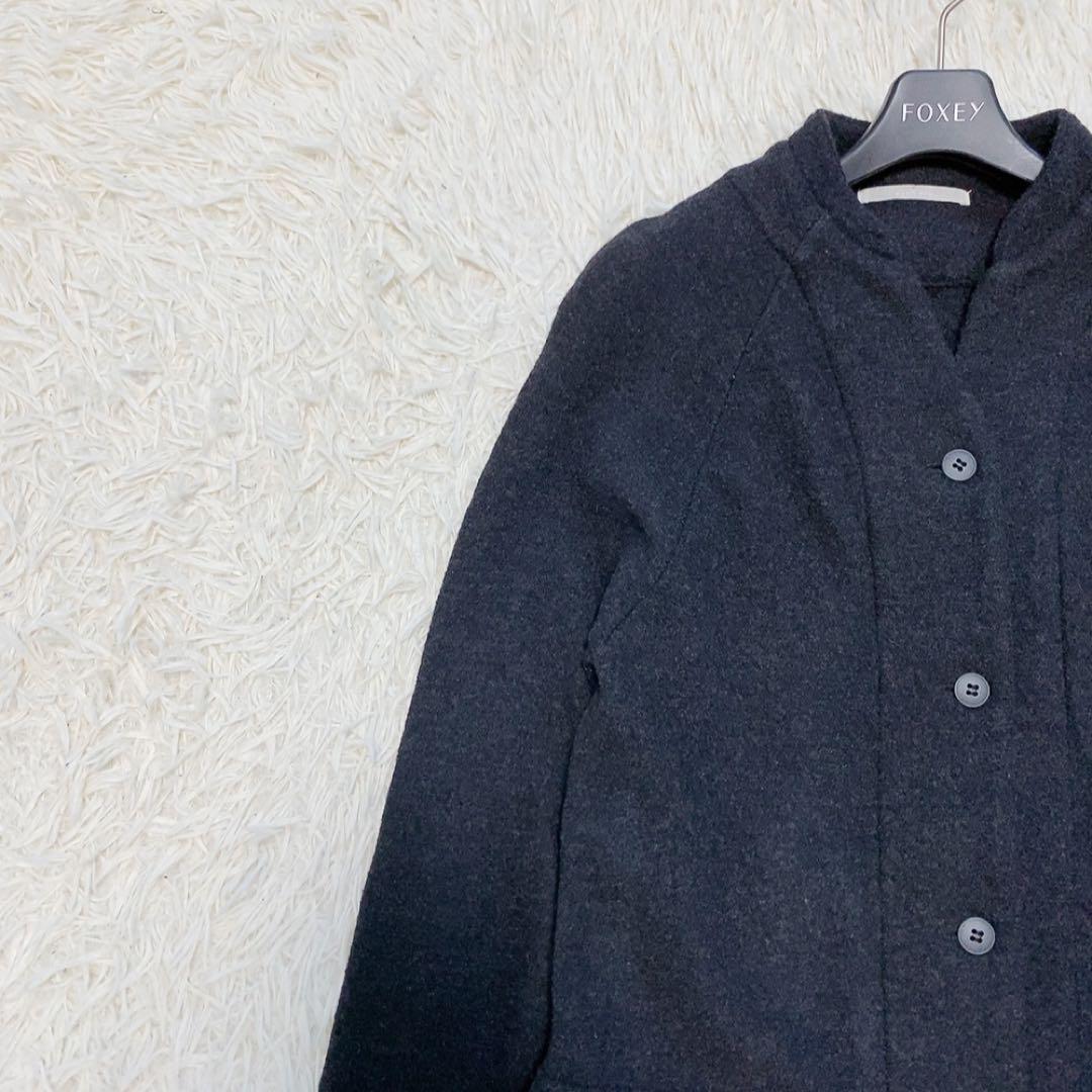 【美品】エヴァムエヴァ プレスウールコート ロング ノーカラー 定番 人気