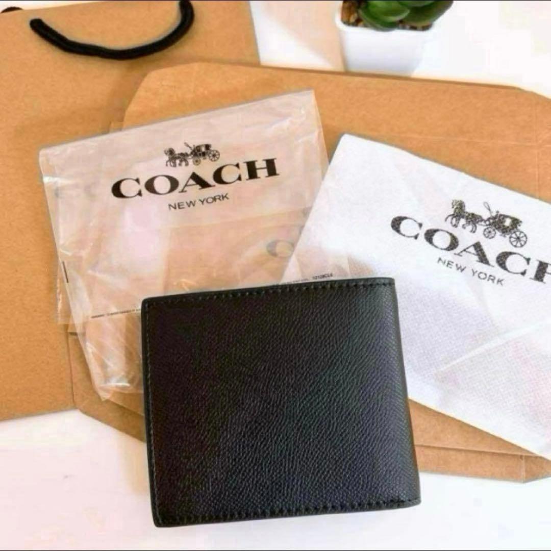 ✨新品未使用✨新作　COACH メンズ　二つ折り財布　ブラック　レザー