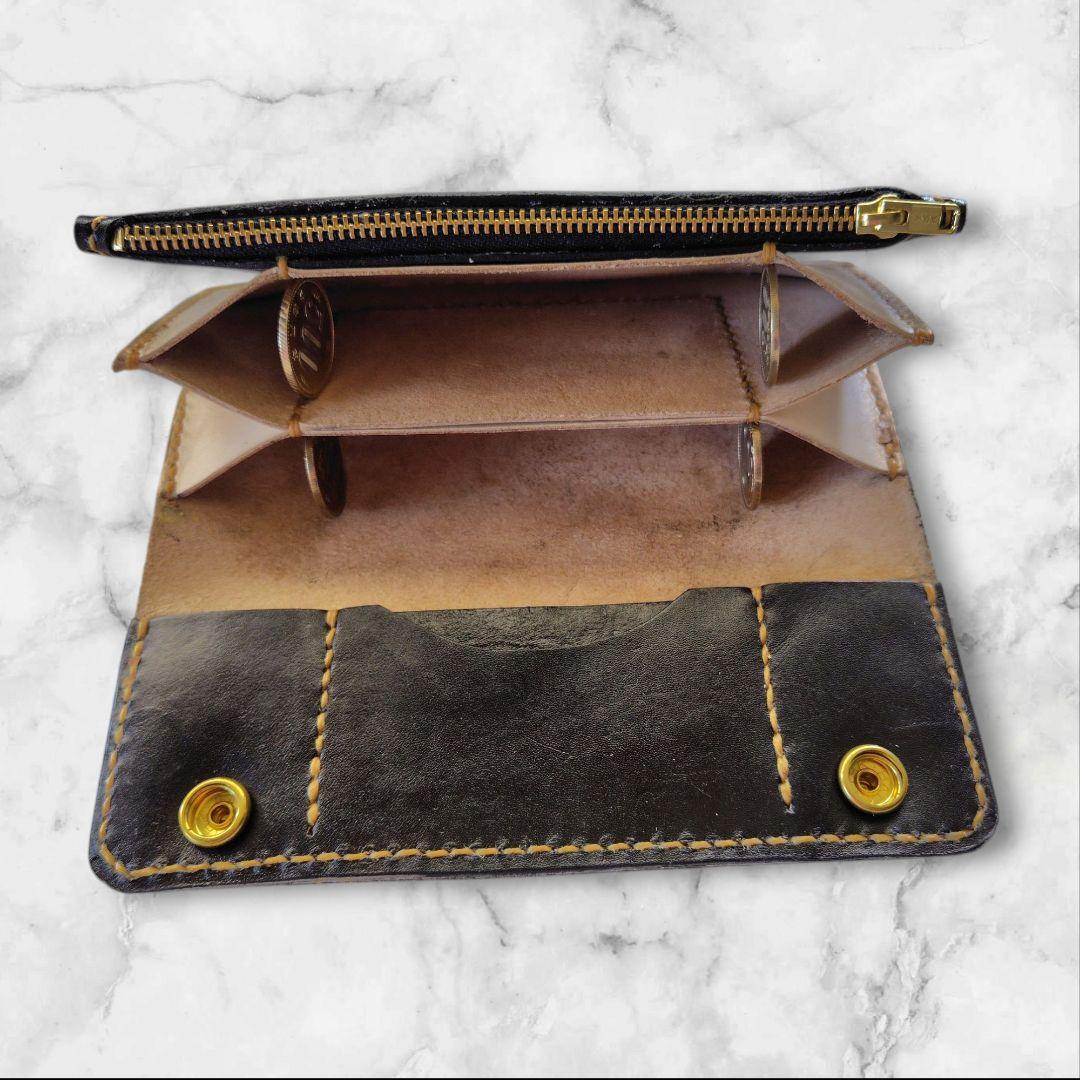 トラッカーウォレット 手染め 黒×豹柄