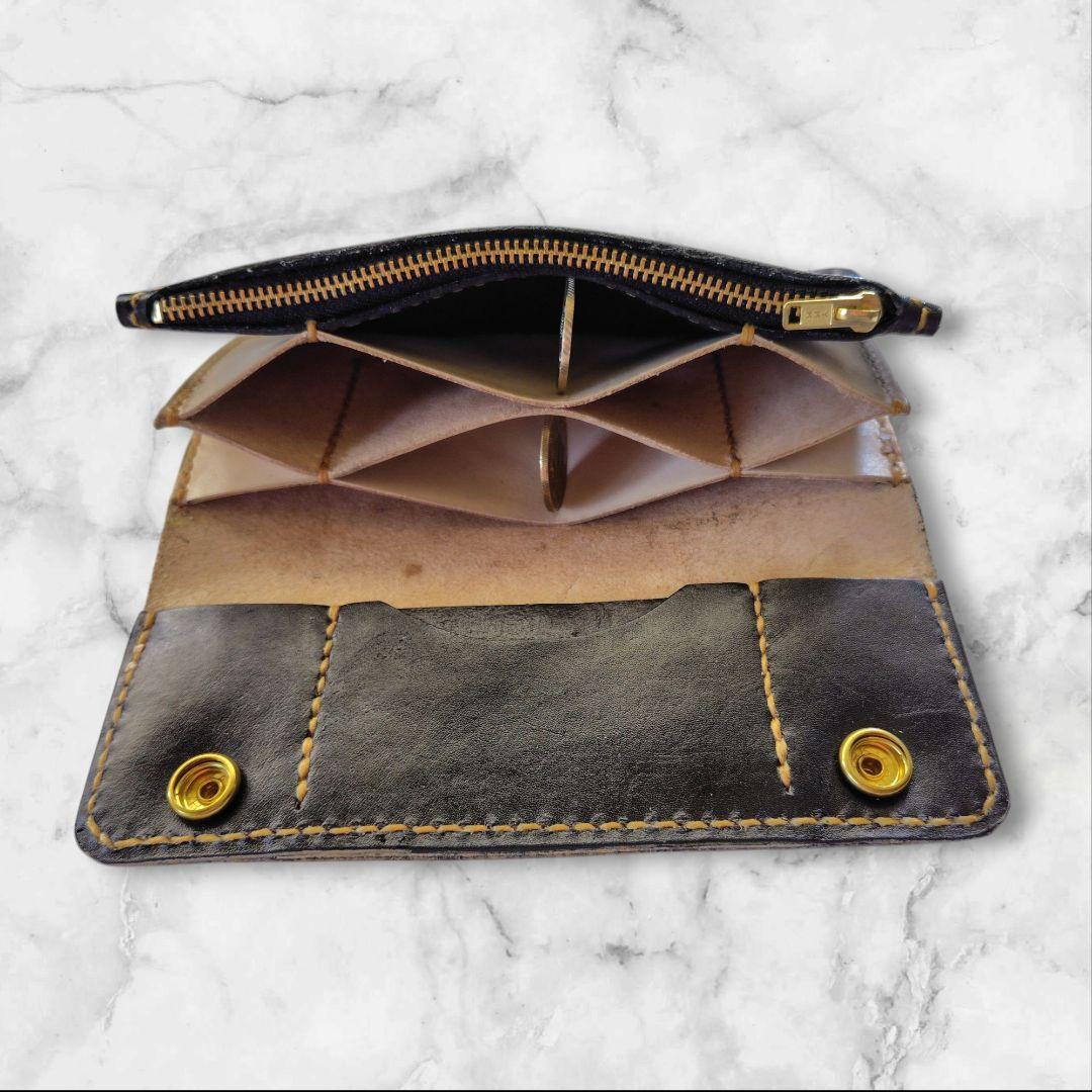 トラッカーウォレット 手染め 黒×豹柄
