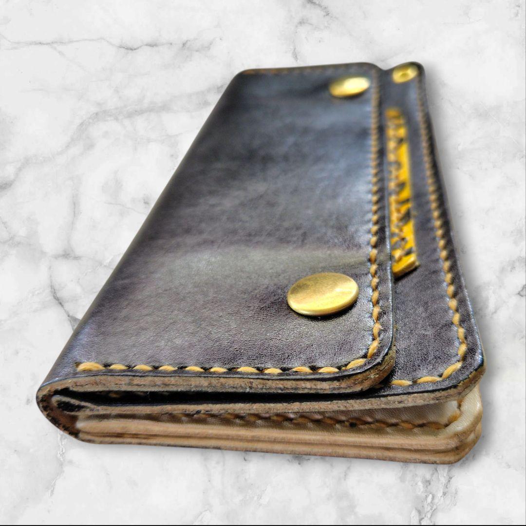 トラッカーウォレット 手染め 黒×豹柄