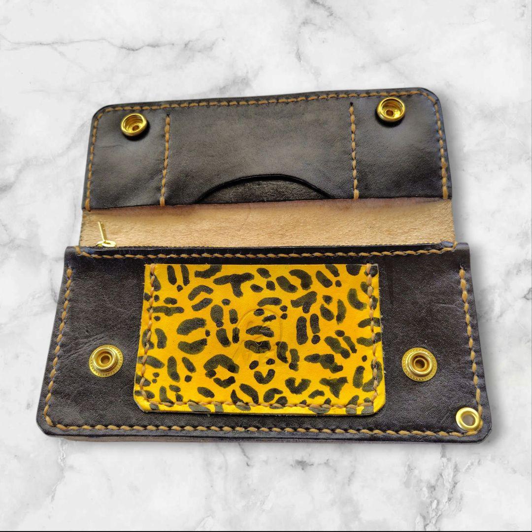 トラッカーウォレット 手染め 黒×豹柄