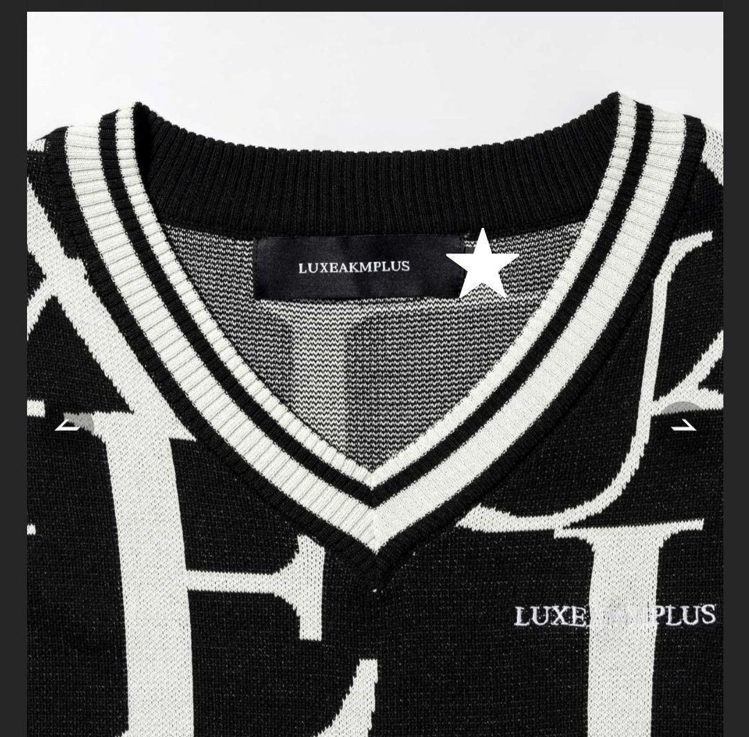 新品 ゴルフ 総柄ロゴ ニットベスト 秋冬 ネイビー LUXEAKMPLUS 春