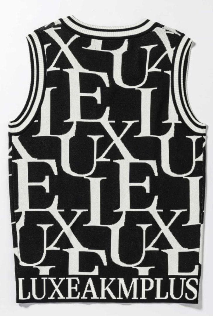 新品 ゴルフ 総柄ロゴ ニットベスト 秋冬 ネイビー LUXEAKMPLUS 春