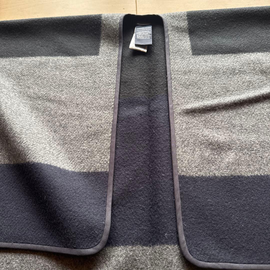 HERMES カシミヤシルク チェックポンチョ