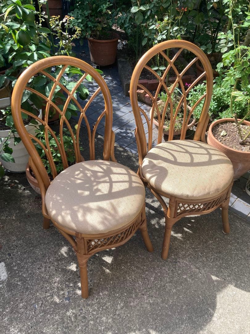 j*y様 ヴィンテージ 高級感ある　ラタン　チェア 2脚　ダイニングチェア 籐家