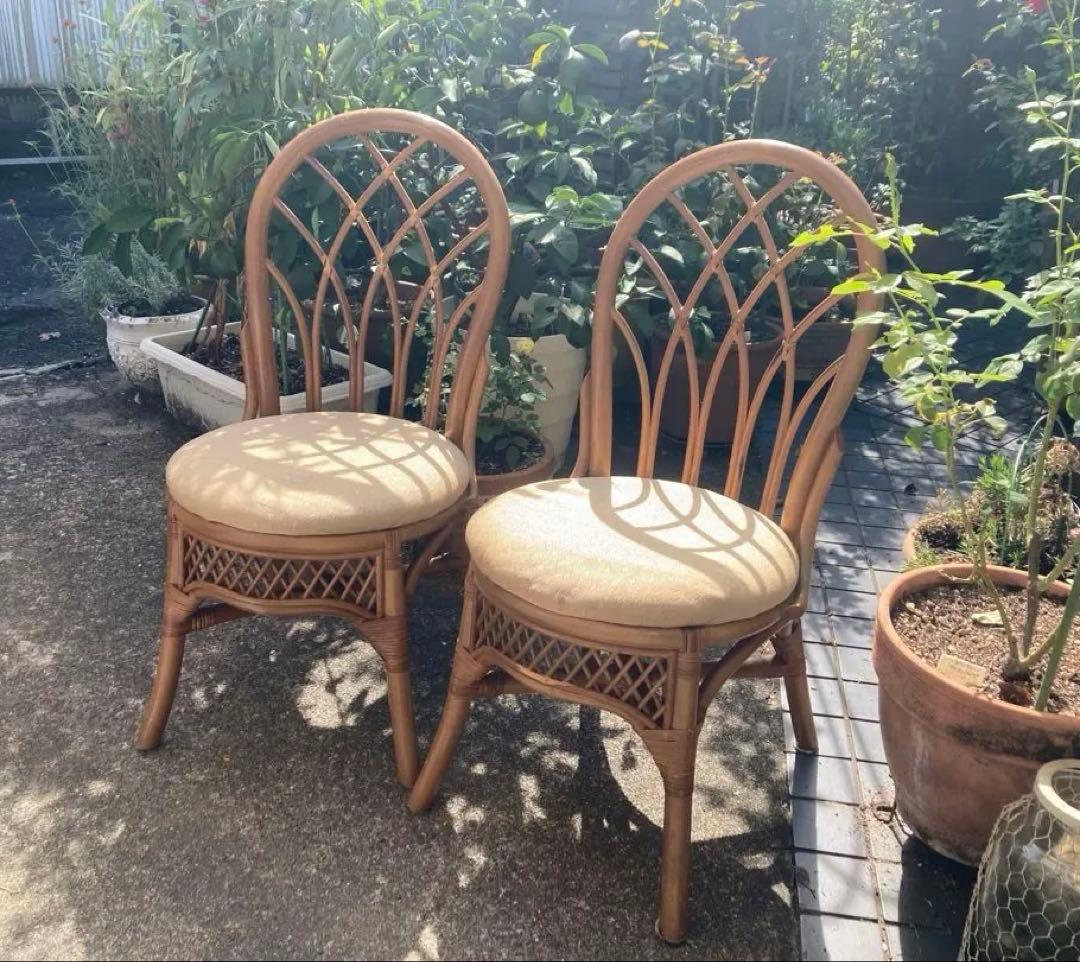 j*y様 ヴィンテージ 高級感ある　ラタン　チェア 2脚　ダイニングチェア 籐家
