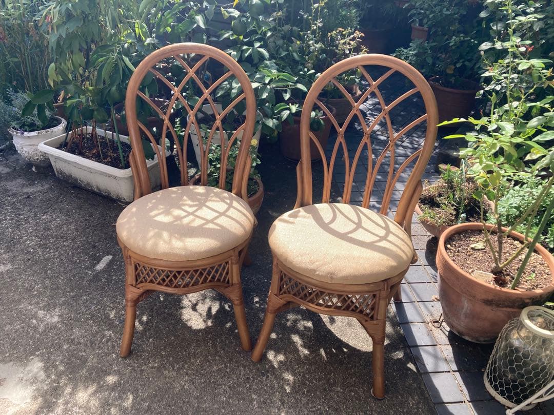 j*y様 ヴィンテージ 高級感ある　ラタン　チェア 2脚　ダイニングチェア 籐家