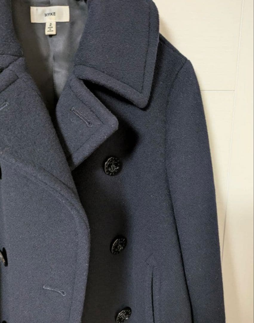 HYKE ハイク ウール　ピーコート　ダークネイビー　サイズ 2 美品