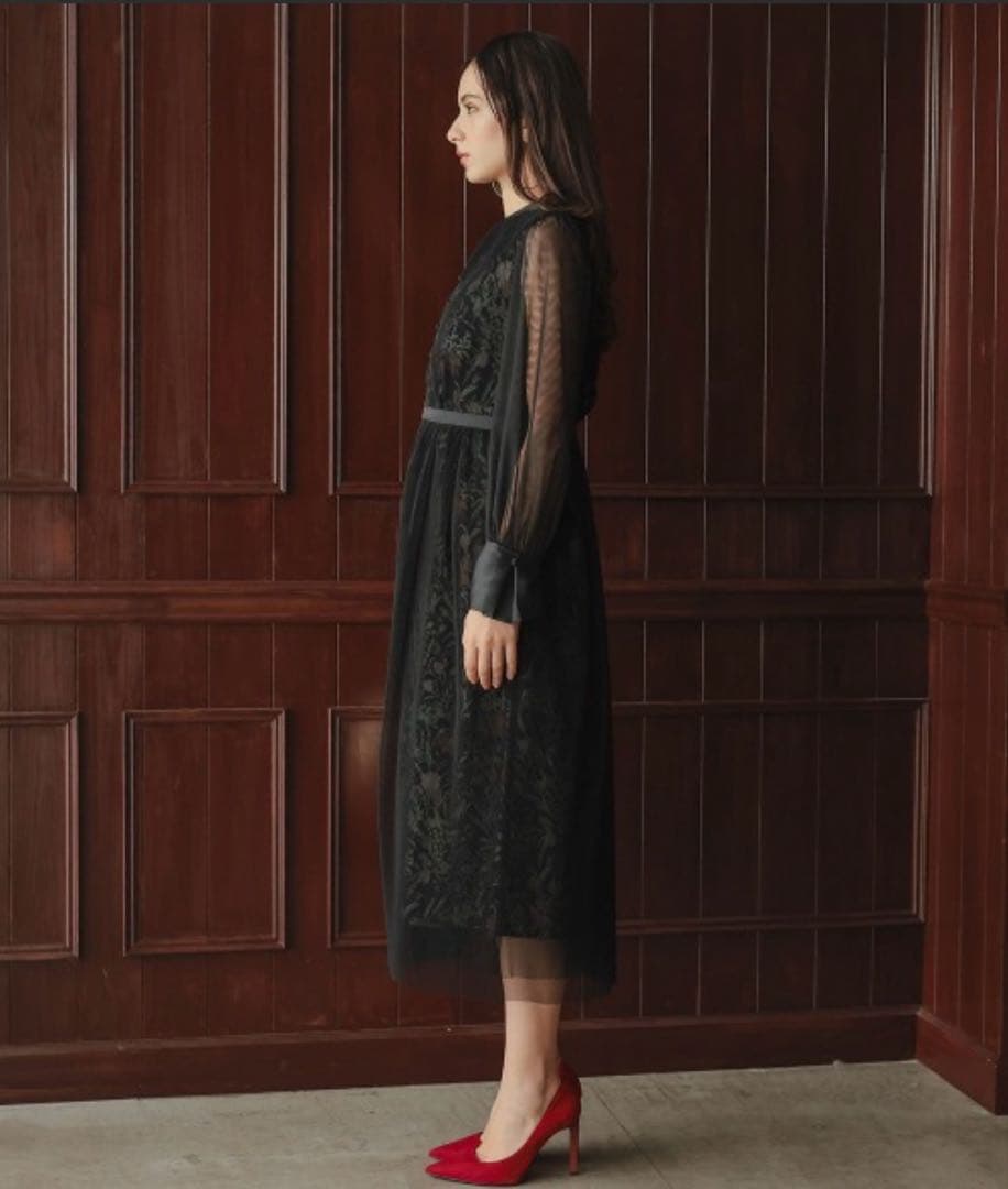 ［Callarus］チュール使い花柄デザインワンピースドレス 3L