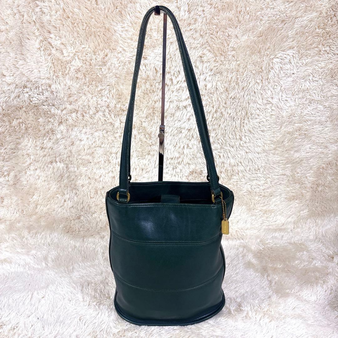 貴重 COACH コーチ バケツ型 トートバッグ ハンドバックレザー グリーン