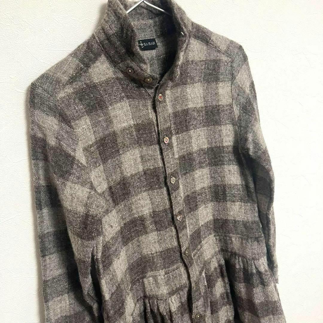 着用数回　美品【SA-RAH】サラ(F) シャツワンピース　ブラウン　チェック柄