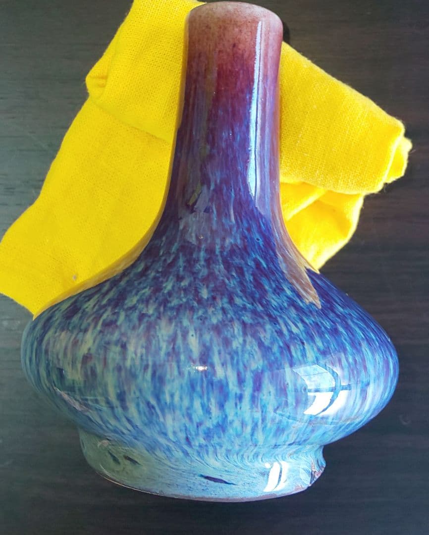 中国清時代 辰砂青紫色の陶器花瓶