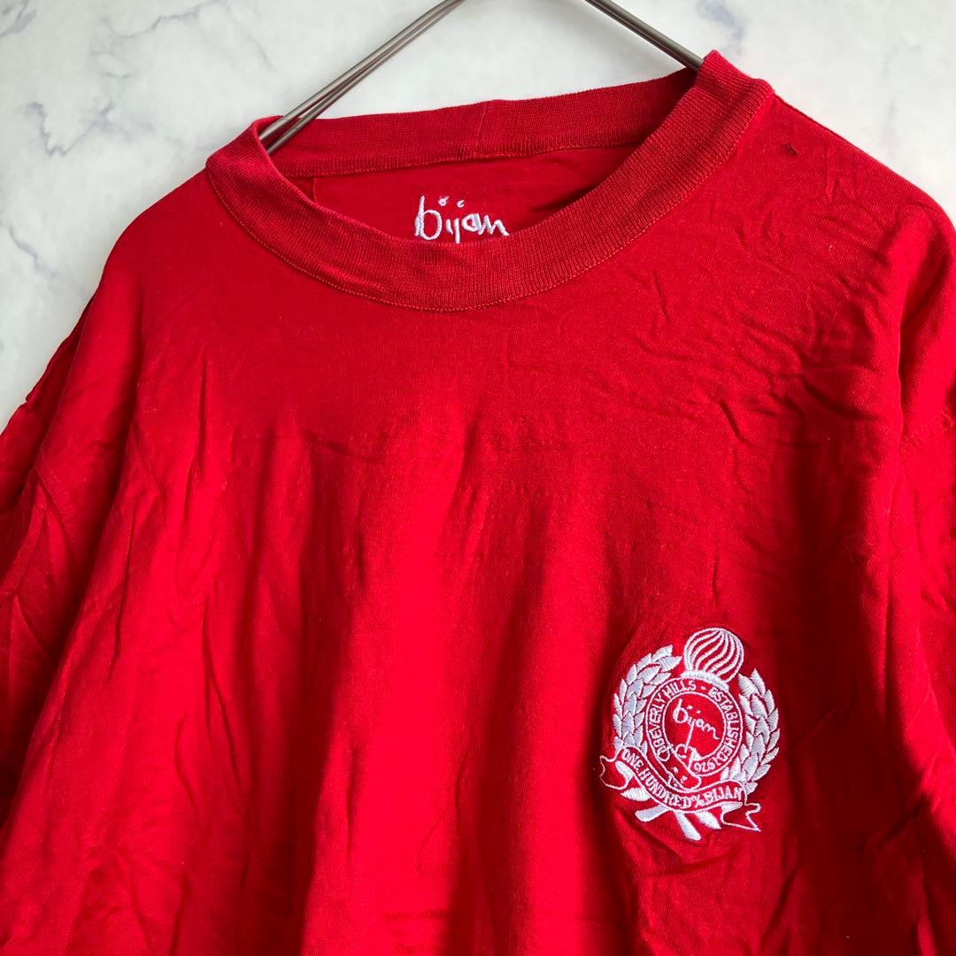 bijan ビジャン 刺繍ロンT イタリア製 コットン100% レッド L相当
