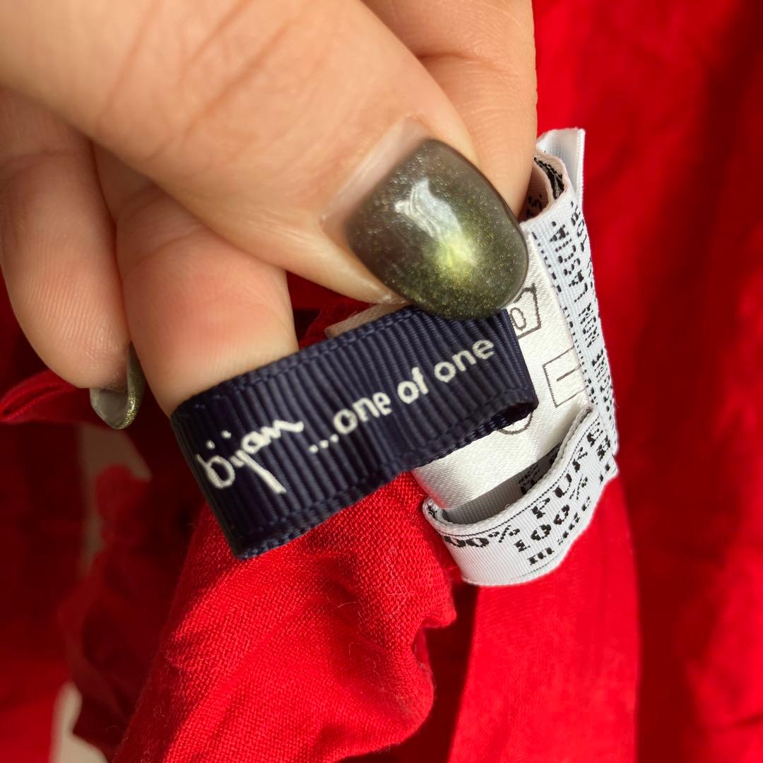 bijan ビジャン 刺繍ロンT イタリア製 コットン100% レッド L相当